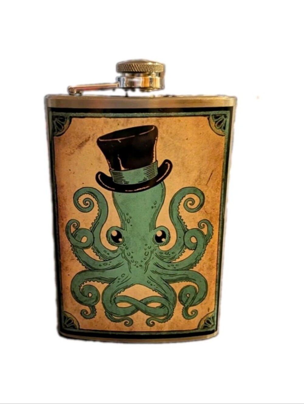 Green Octopus Top Hat Hip Flask - Unbranded